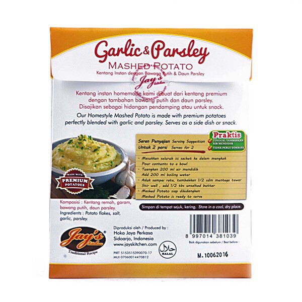 Jay's Mashed Potato Garlic &amp; Parsley 45g (Kentang Instan)