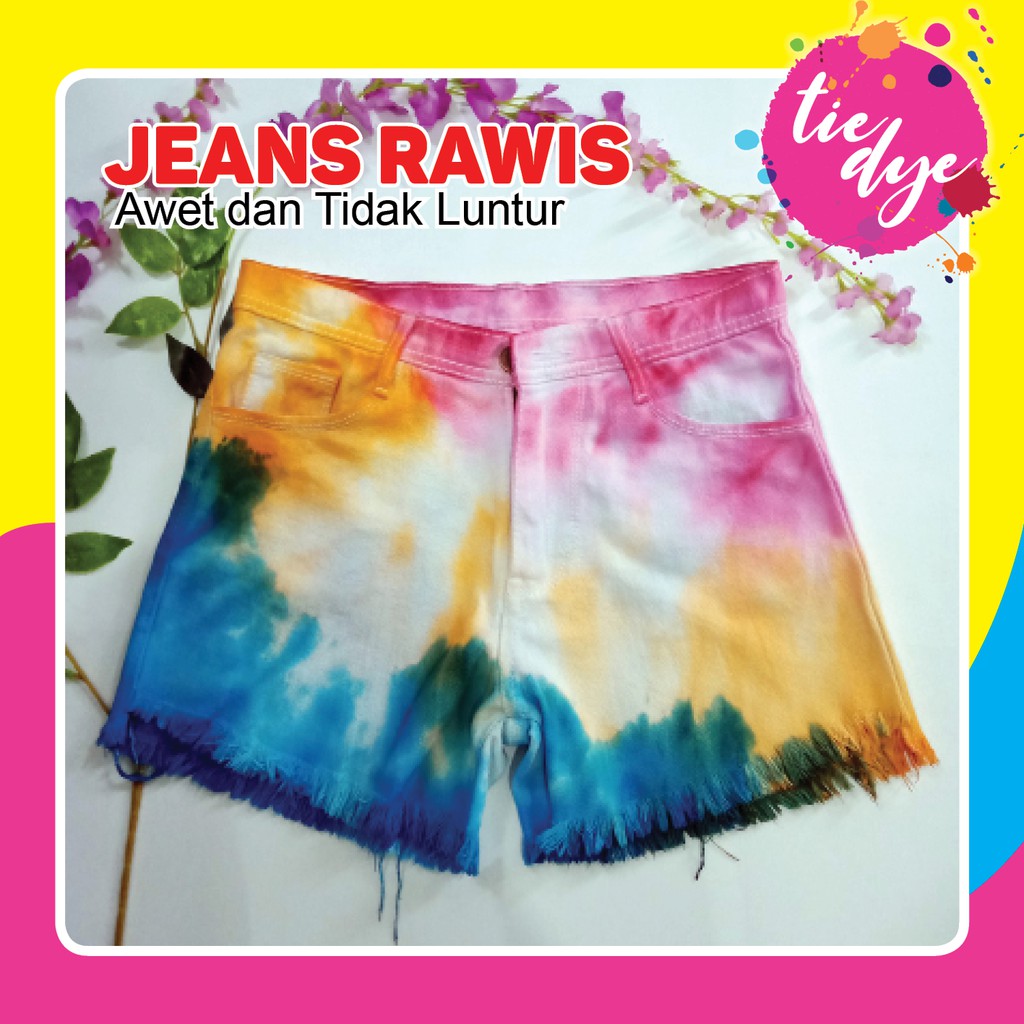 Celana Pendek Jeans Rawis Tie Dye Warna