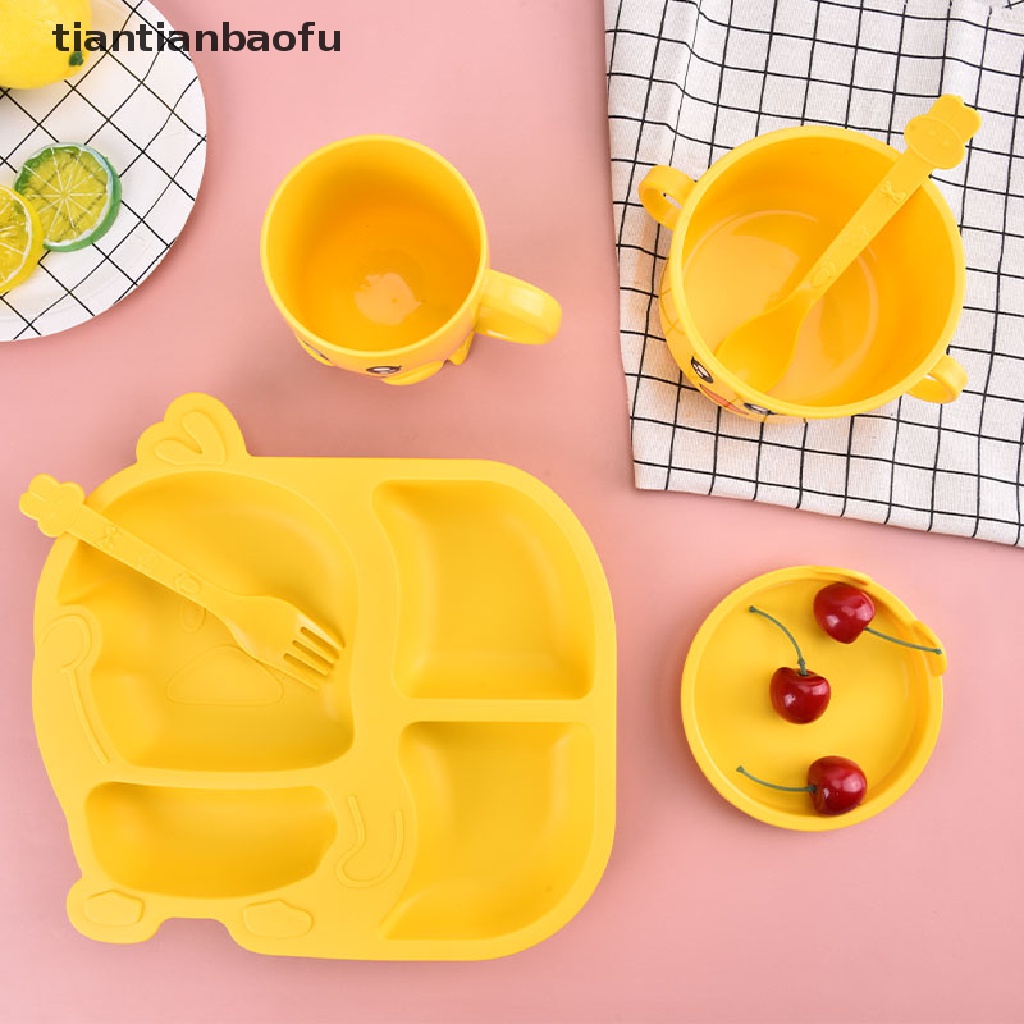 Tiantianbaofu Set Piring Makan Bayi / Anak Desain Kartun Bebek Kuning Kecil