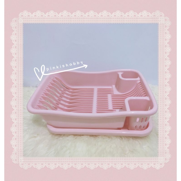 Rak Pengering Piring Shabby Chic Pinky / Rak Piring Plastik Pink