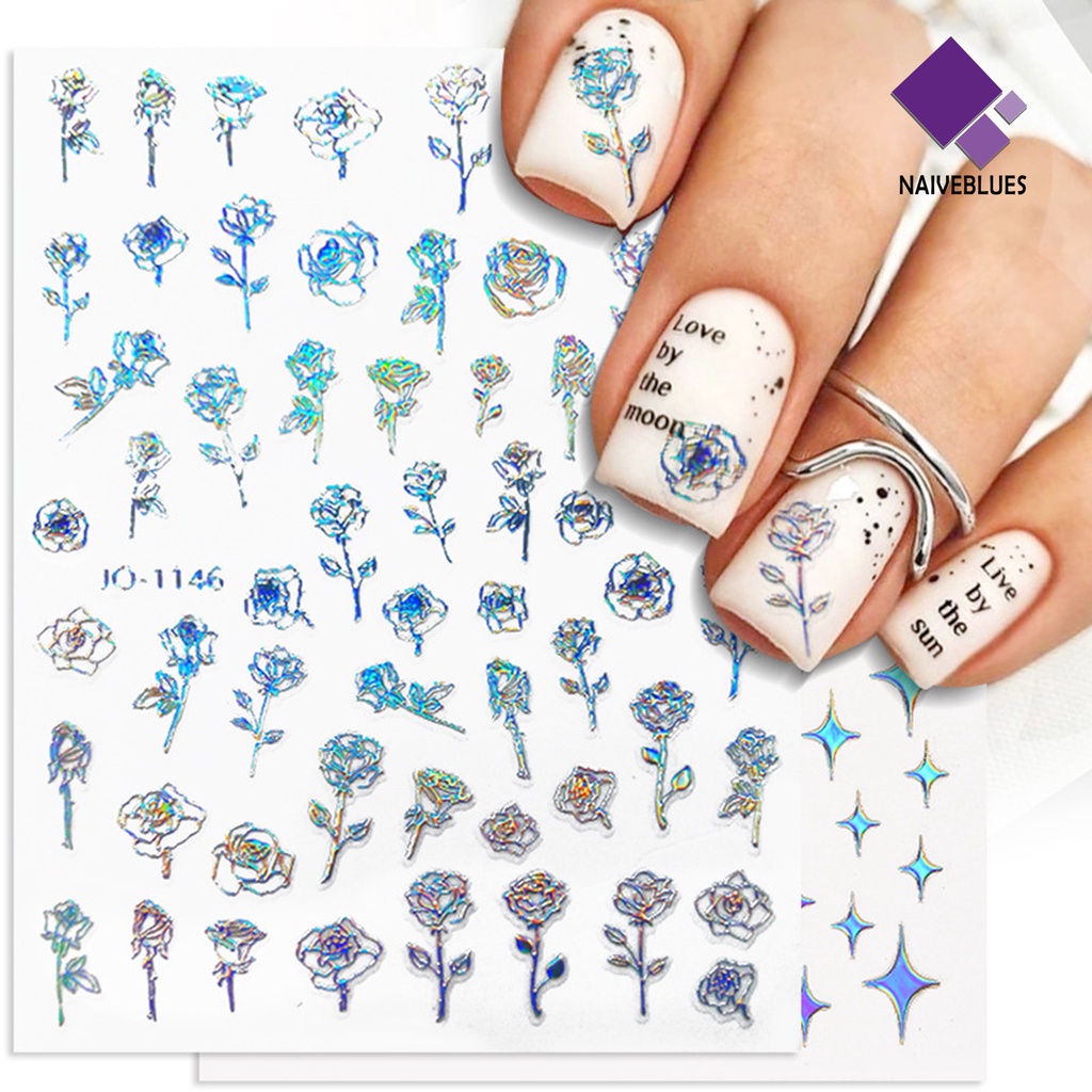 Naiveblue &gt; Stiker Kuku Motif Kupu-Kupu / Bunga / Hati Tahan Air Untuk Nail Art / Manicure DIY