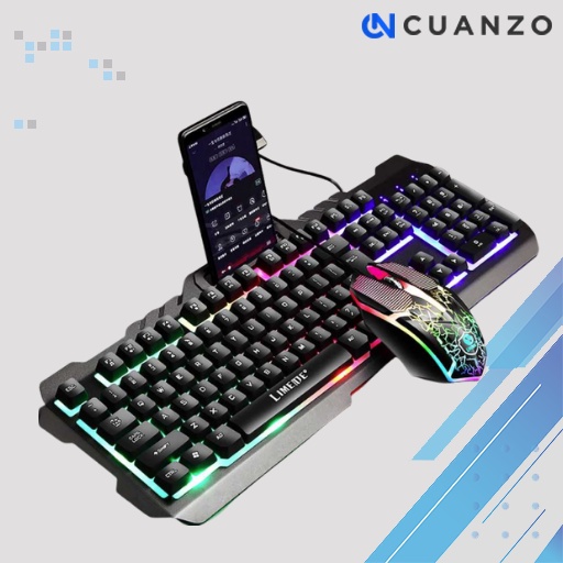 Combo Keyboard Gaming RGB with Mouse + Holder Smartphone / Keyboard Gaming Silent Rgb Mouse Ph Wireless Lipat / Paket Keyboard gaming Mouse Mechanical Non Wireless / Set Gaming Mouse dan Keyboard USB Cable RGB White Murah Original