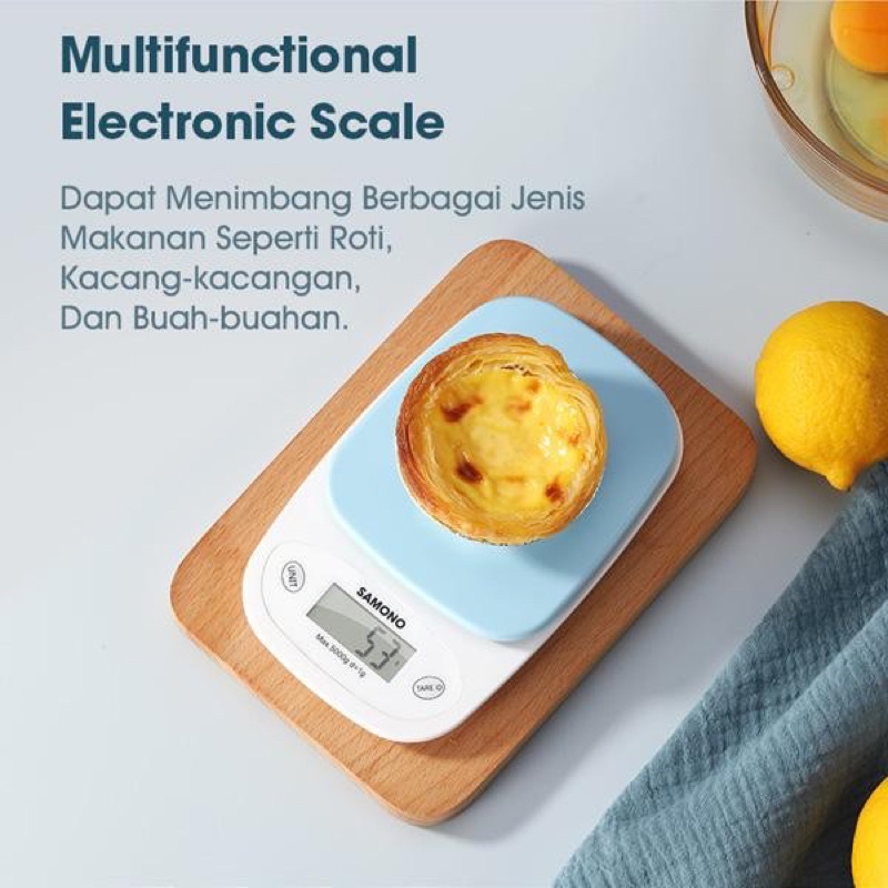 Samono 5KG Timbangan Elektrik Dapur Digital LCD Display bahan Plastik Akurasi 1 gram  SW-KS01 Biru