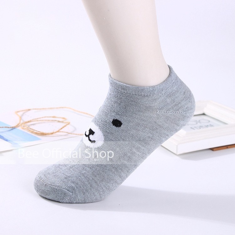 BEE - Kaos Kaki Motif Beruang Cute Kaoskaki Pendek Socks Fruit Fashion Wanita Korea Import SC 17-BEAR ABU