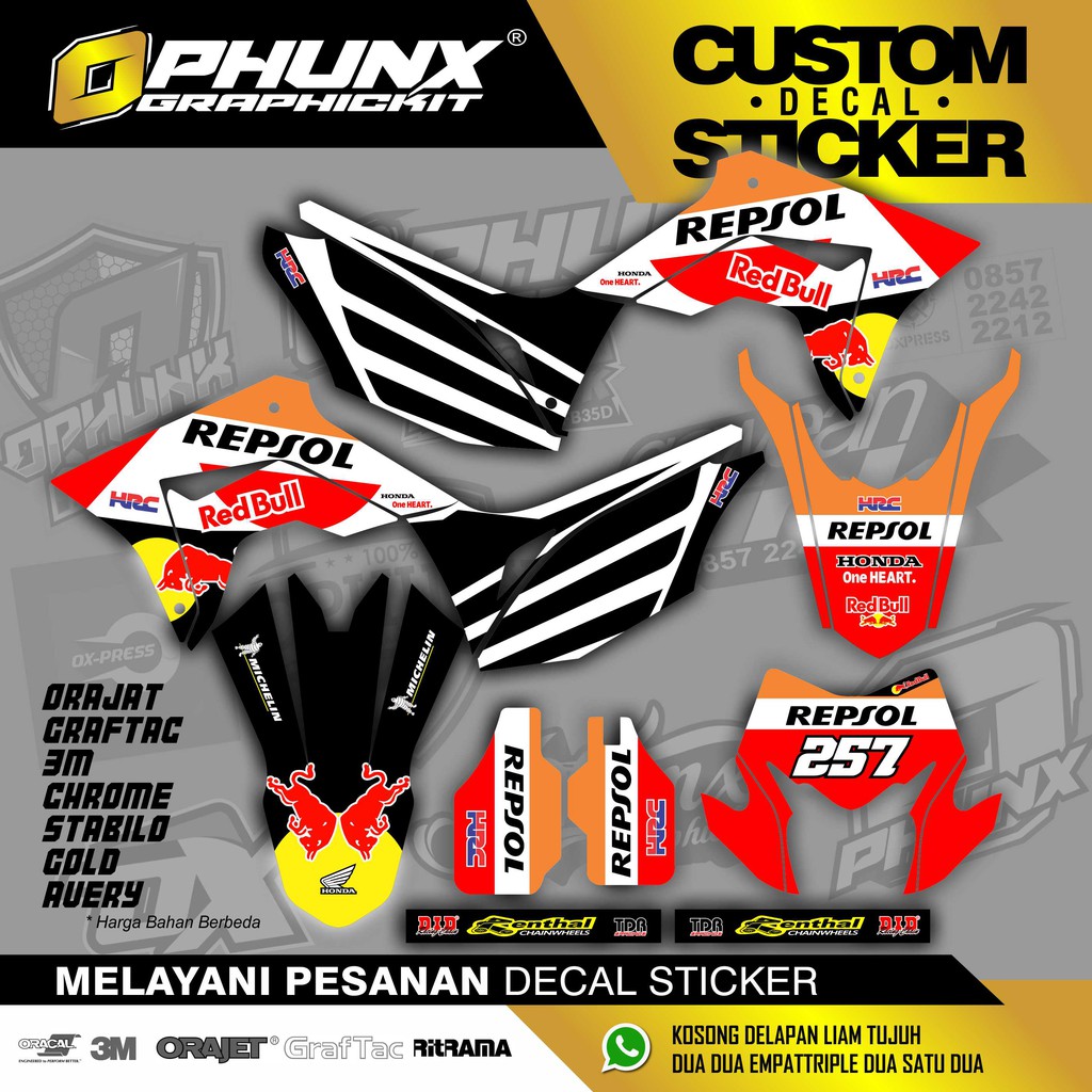 DECAL CRF Bergagai bahan Bisa Orajet Graftac 3m Chrome Gold Stabilo Avery Ritrama Camel