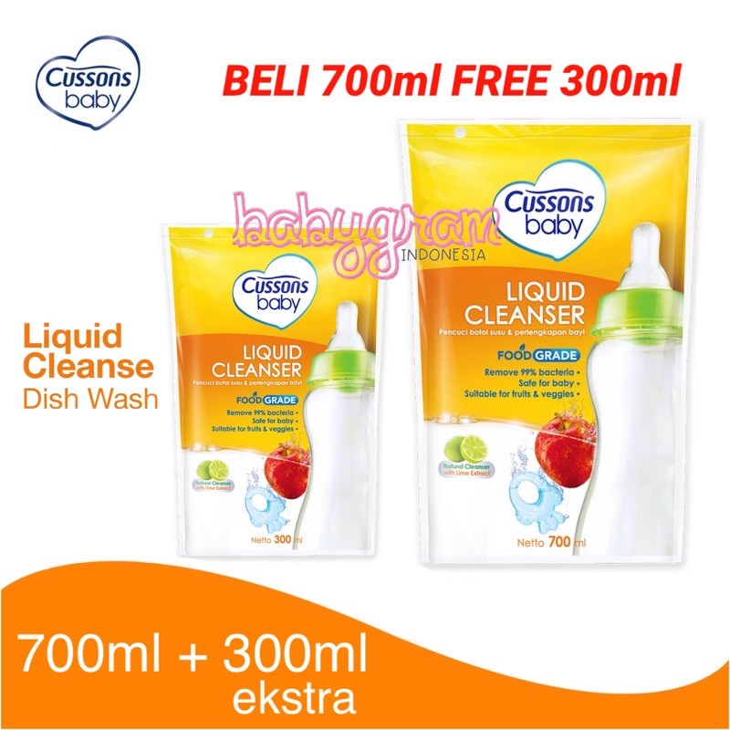 Cussons Baby Liquid Cleanser 700ml+300ml / Sabun Cuci Botol 300ml+100ml nipple bottle