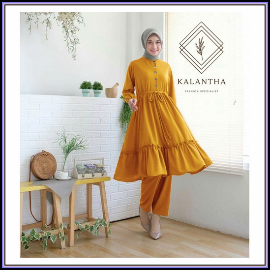 Setelan Fashion Wanita Celana Wide Pants Sletting Hijau Army / Atasan Crop Serut Lengan Panjang Kala