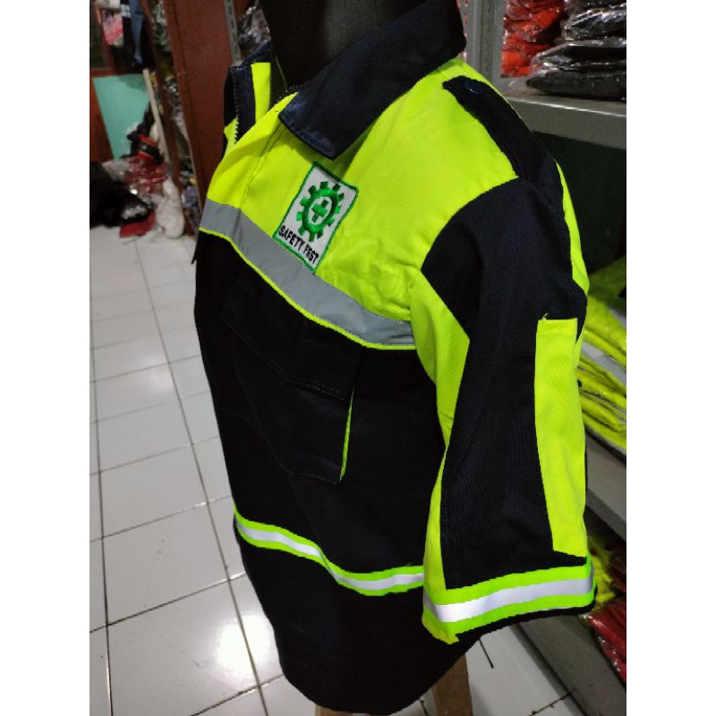 LENGAN PENDEK RESLETING NAVY HIJAU STABILO BAJU SAFETY WEARPACK ATASAN