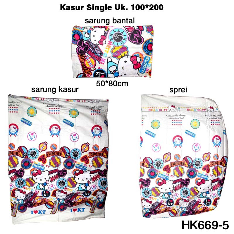 Set sprei, bungkus kasur, sarung bantal Hello Kitty E HK669-5