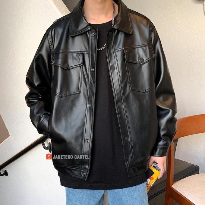 JNK X MARIO - JAKET OVERSIZE PRIA KULIT SINTETIS VIENA BIG SIZE KERAH FRG8464FD