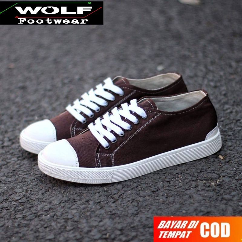 CLASS BROWN |WOLF x JOE| Sepatu Casual Sneakers Pria Kasual Kuliah Kerja Kulit Kanvas