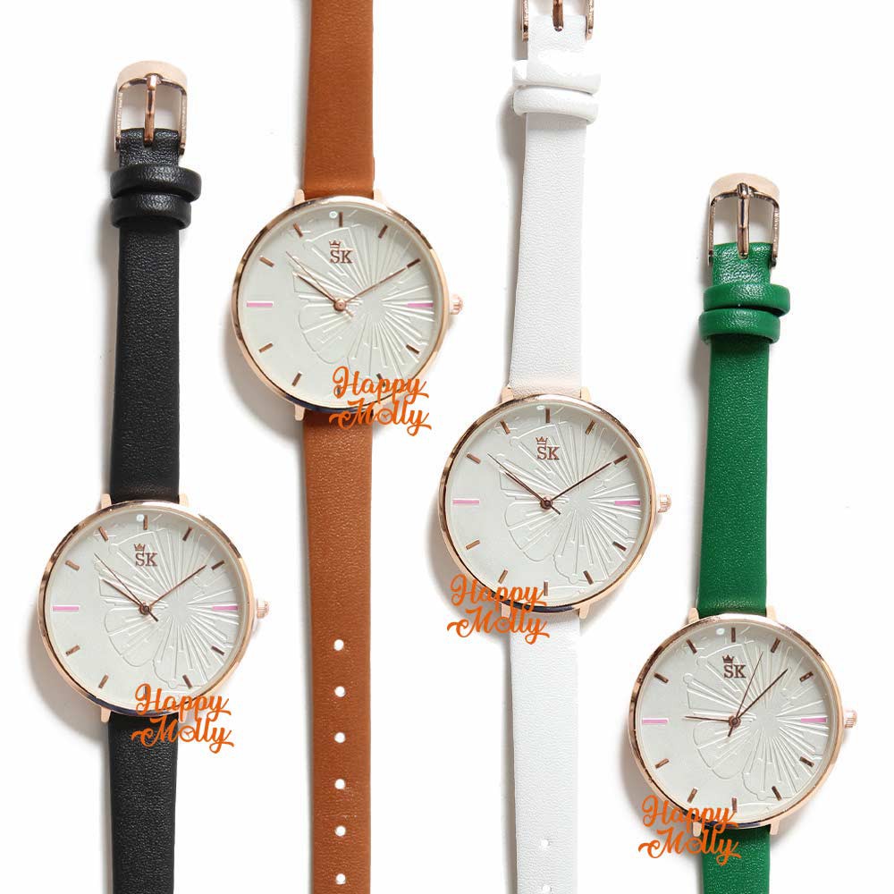 SK Teratai 3D [ Hijau ] Jam Tangan Water Resistant Wanita Fashion Strap Leather - SK_815