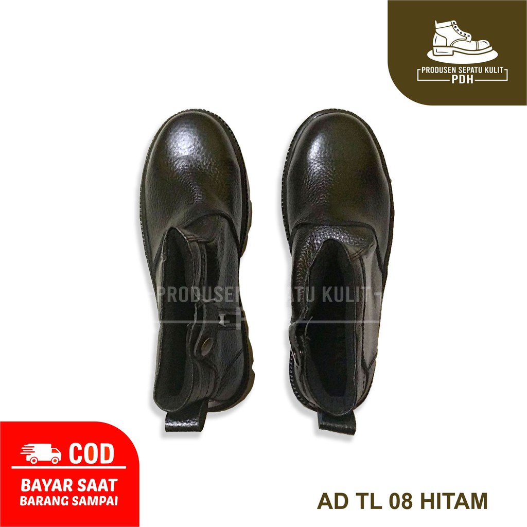 SEPATU SAFETY ELASTIS KULIT SAPI ASLI DENGAN BESI DIUJUNG SEPATU COCOK UNTUK PEKERJA LAPANGAN