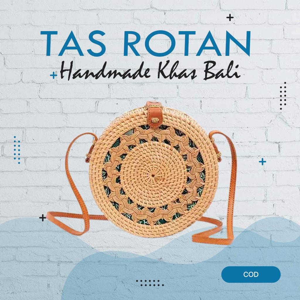 Tas Rotan  Bulat Atta Bali Selempang Bahu Wanita Motif Polos Simple Gendit Kendi Gendis Anyaman  Ate