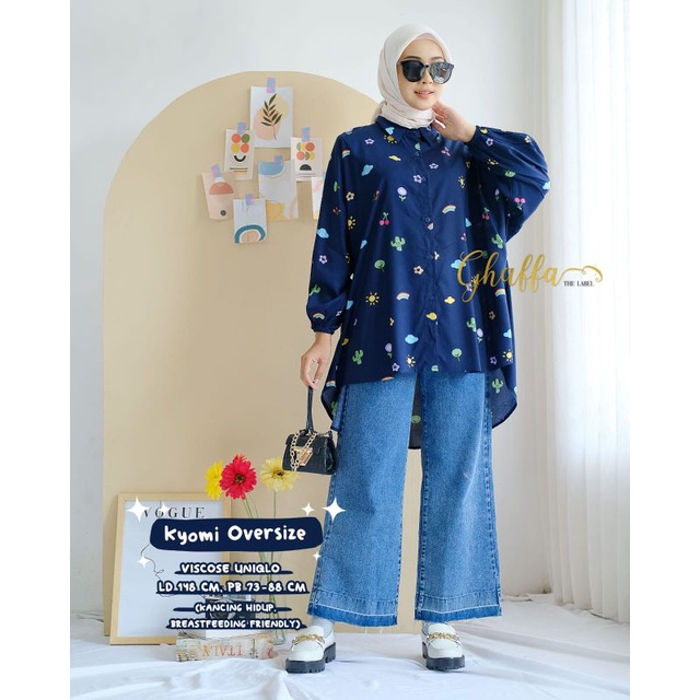 KYOMI OVERSIZE BY GHAFFA THE LABEL ( BLOUSE MOTIF) Blouse muslimah rayon