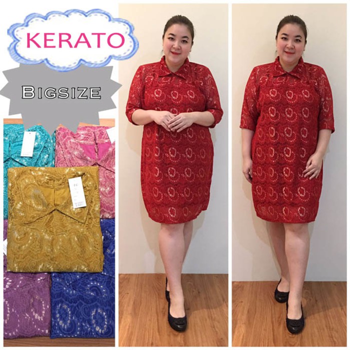 BARU BAJU WANITA BIG SIZE  Kerato Dress Brukat Jumbo Atasan Wanita Dress Brokat Furing