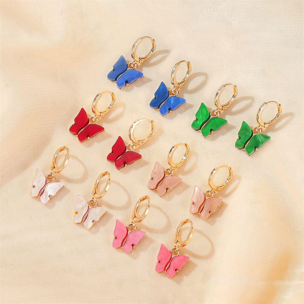 Anting Kupu-Kupu Nanas Wanita Lucu Warna-Warni Fashion Asimetris Vintage Menjuntai