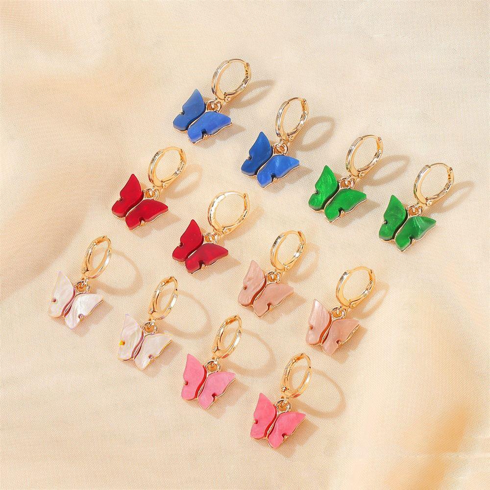 Anting Kupu-Kupu Nanas Wanita Lucu Warna-Warni Fashion Asimetris Vintage Menjuntai