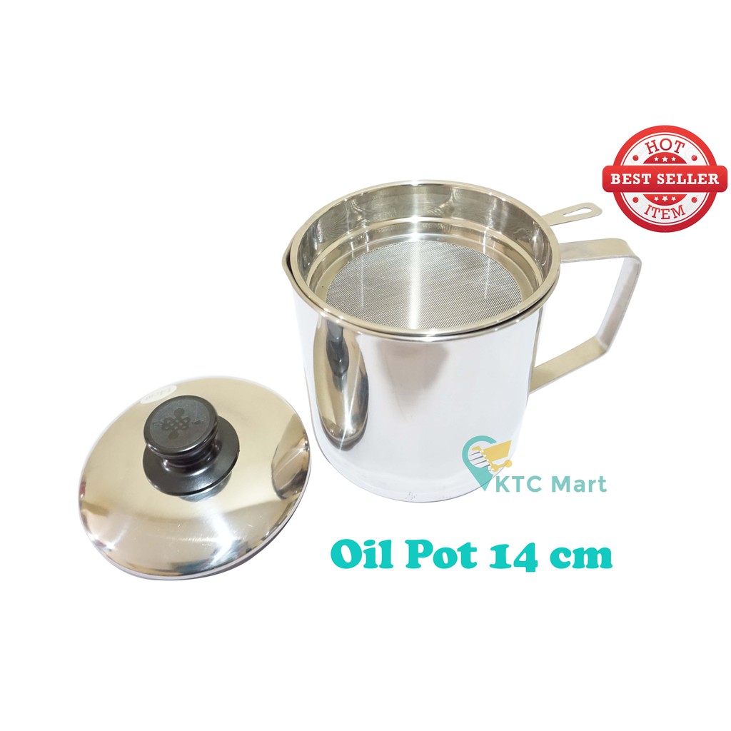 KTCmart - Oil Pot 14 Cm - Wadah Penyaring Minyak Goreng Tebal Stainless