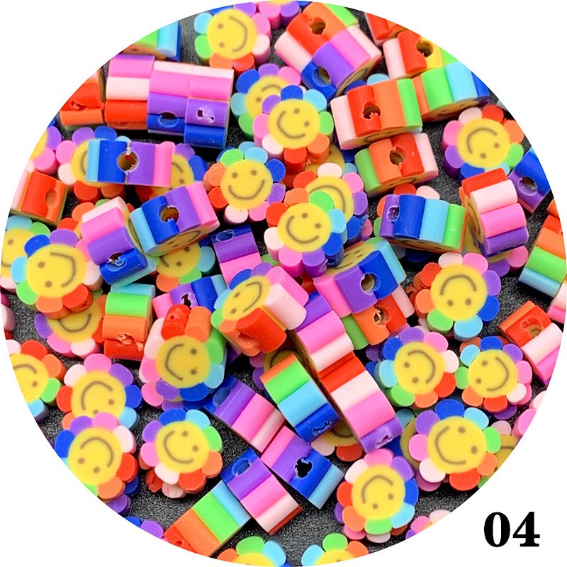 30pcs Manik-Manik Spacer Polymer Clay Motif Print Binatang Tersenyum Ukuran 10mm Untuk Membuat Perhiasan Diy