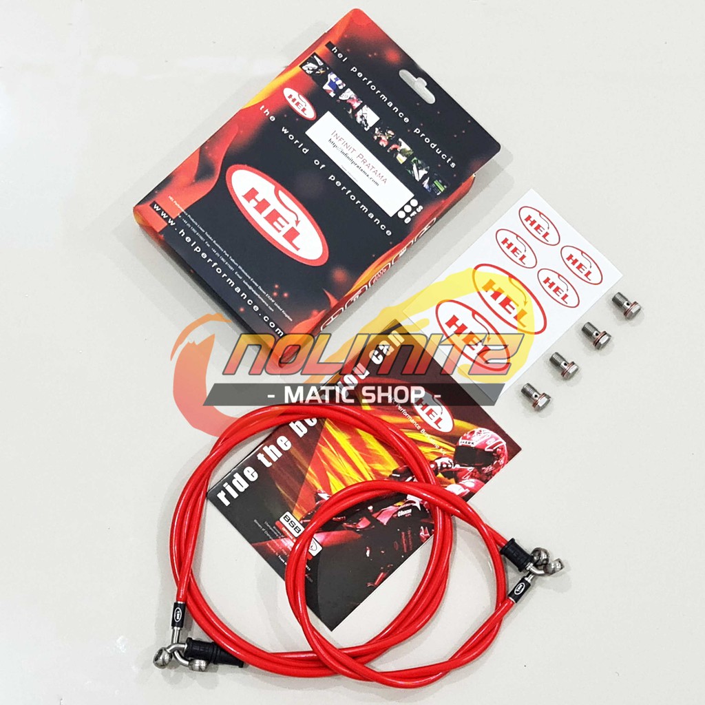 Selang Rem Racing HEL Infinit Merah NON ABS Depan Belakang NMAX