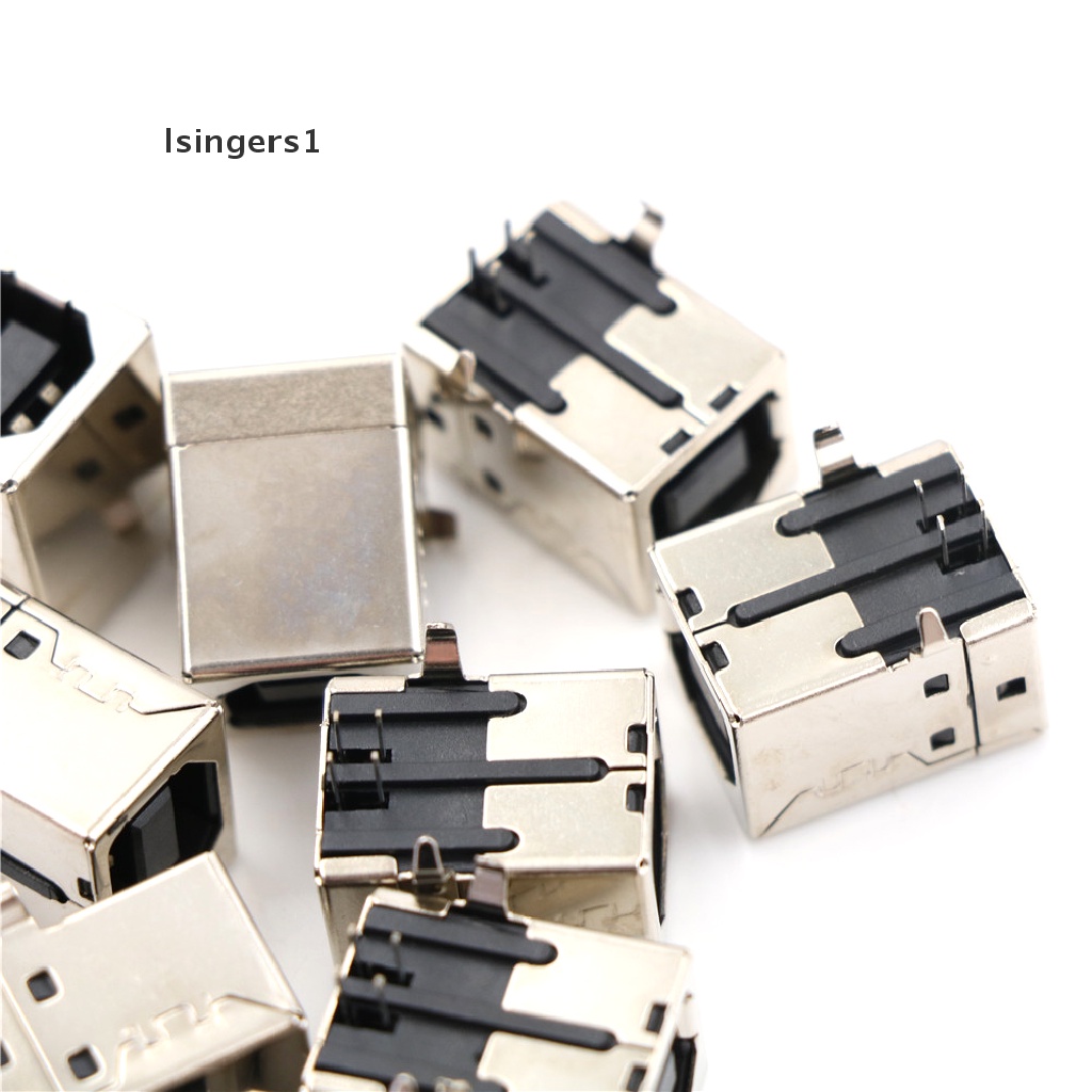 (lsingers1) 10pcs Soket Jack DIP PCB USB Female Tipe-B Port 4-Pin Sudut Kanan AD