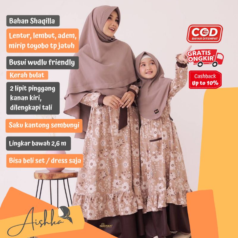 Kirana Dress Michan matt shaqila lentur lembut adem toyobo jatuh busui wudlu friendly manset kamcing