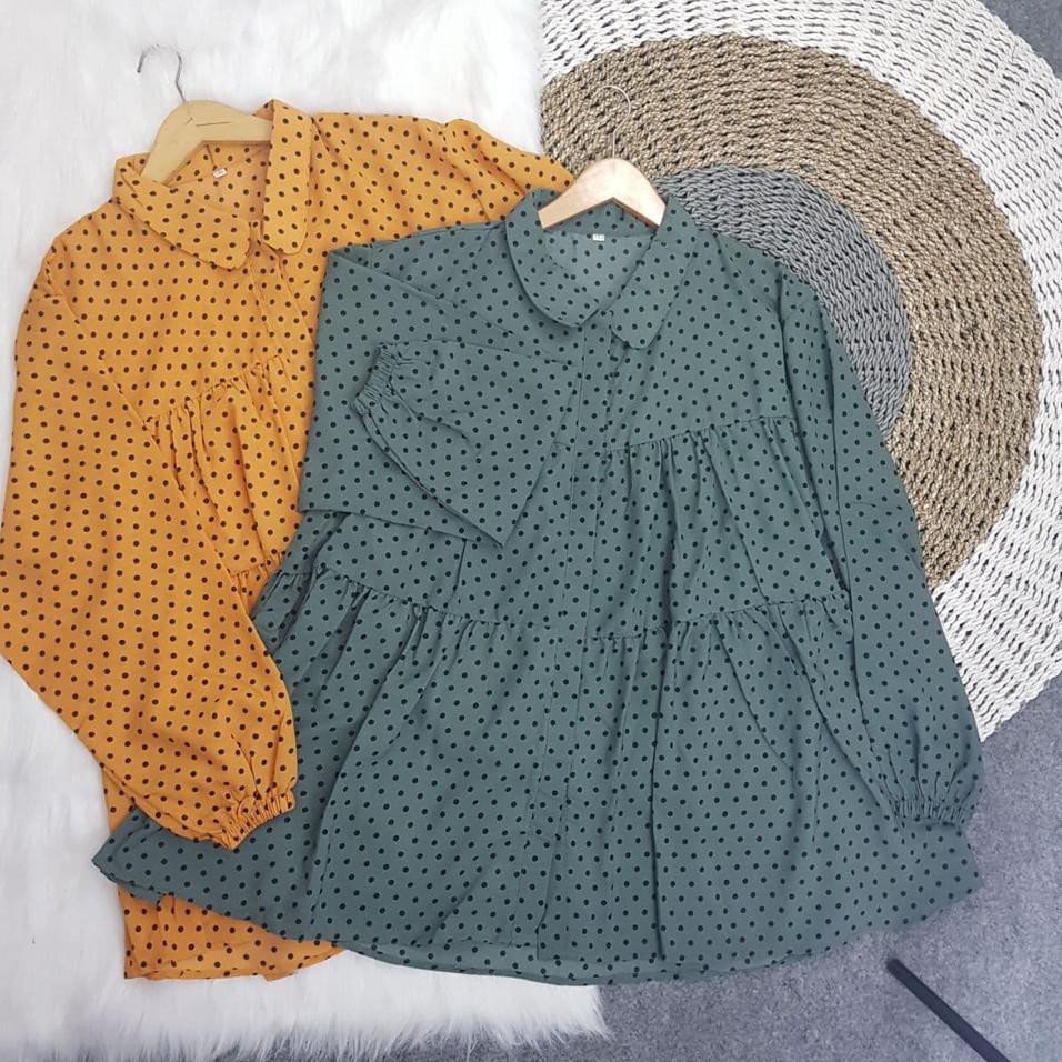 Bagus ATASAN  BLOUSE BLUS REMPEL POLKADOT LD 120 130 140 150 JUMBO BIGSIZE OVERSIZE (C0D)