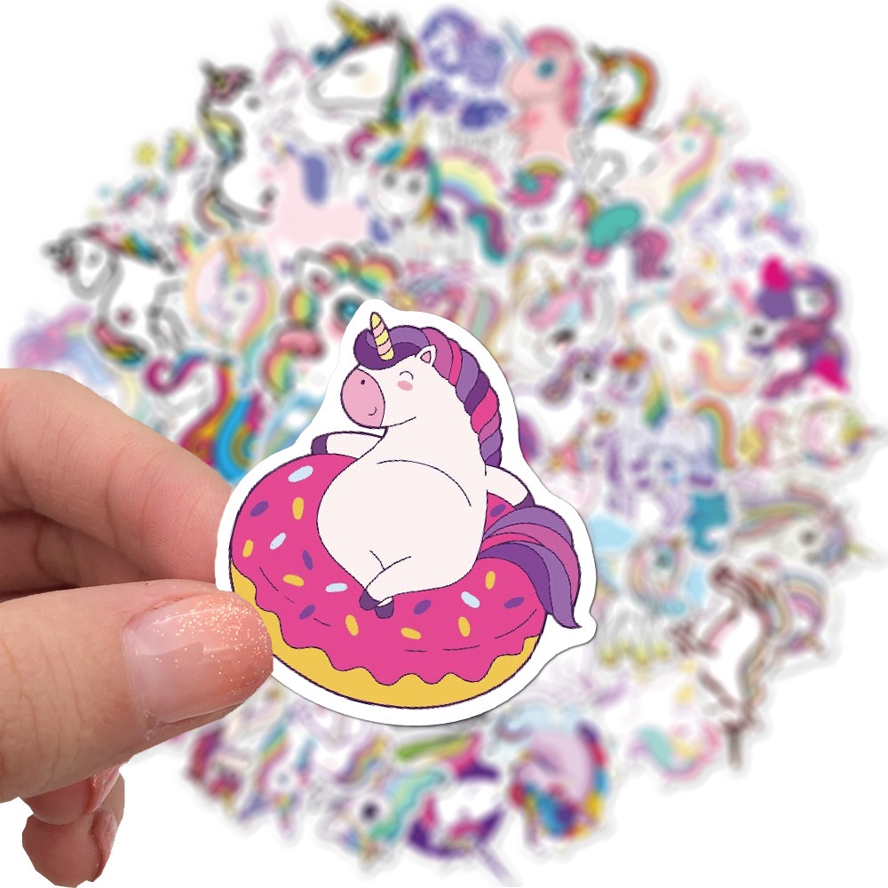 50 Pcs Colorful Cute Cartoon Unicorn Pattern Graffiti Stickers for Guitar Helmet Luggage Laptop Decor