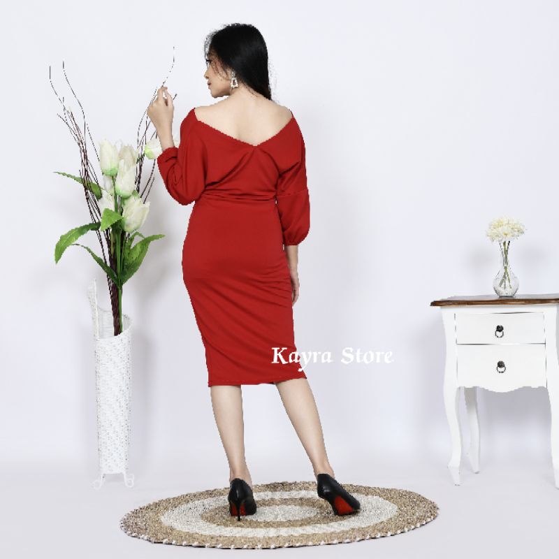 Midi Dress Pesta Bodycone Korean Style