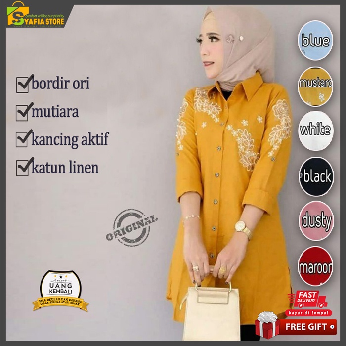Tunik atasan lehana moscrepe motif bunga premium material katun import bangkok full kancing terbaru