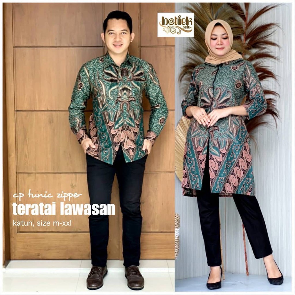 Tunik Zipper Teratai Lawasan Batik Sarimbit Modern Tunik Casual Kantor Kerja Kondangan Muslim