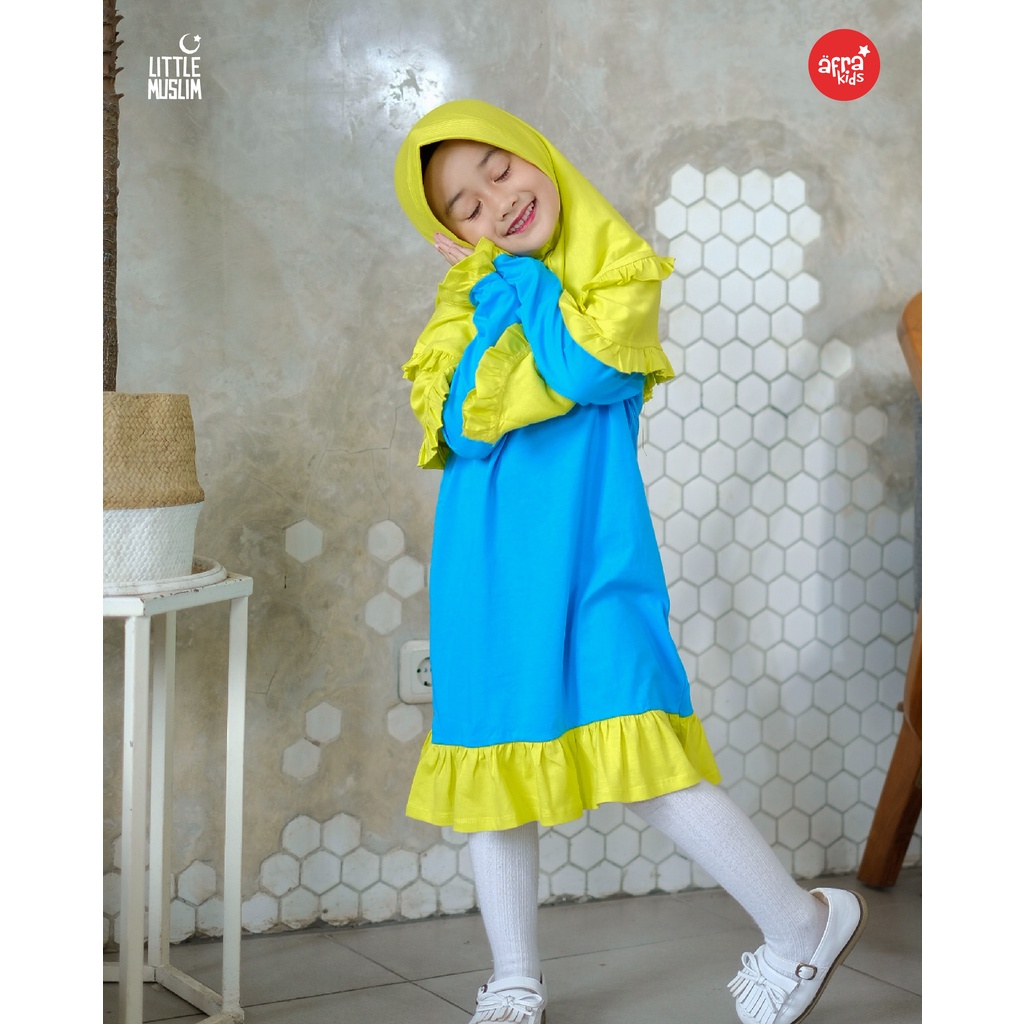 TUNIK LITTLE MUSLIM BIRU LM014 &amp; JILBAB LITTLE MUSLIM YELLOW JT002