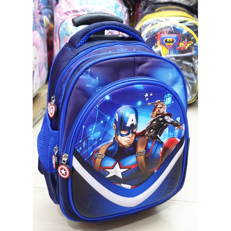 Tas DORONG Trolley Anak Sekolah TK / Play Group / PAUD SUPER JAGOAN HERO - BUAYA DINO DINOSOURUS - ROBOT ROCKET TIMBUL GLOSSY 3 RESLETING IMPORT ( Luwi Gogo Kumbang 12inch )