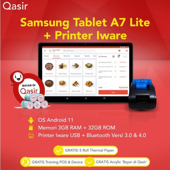 Mesin Kasir Tablet + Printer Iware / Samsung Tab A7/ Printer Iware