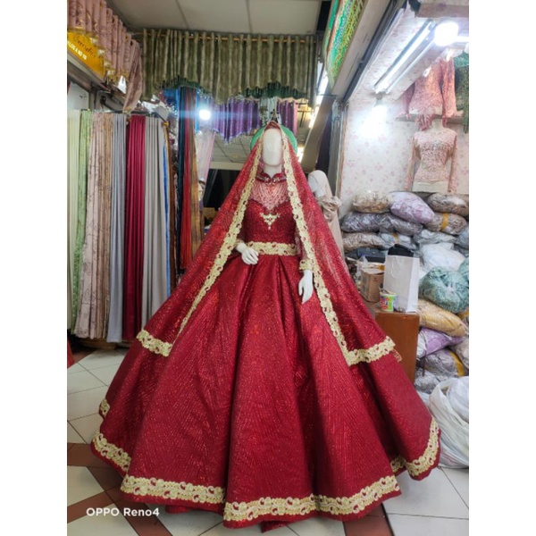 GAUN PENGANTEN PREMIUM SUPER MEWAH/GAUN BELIMBING BEREKOR|GAUN MODREN |GAUN INDIA|GAUN WEDDING