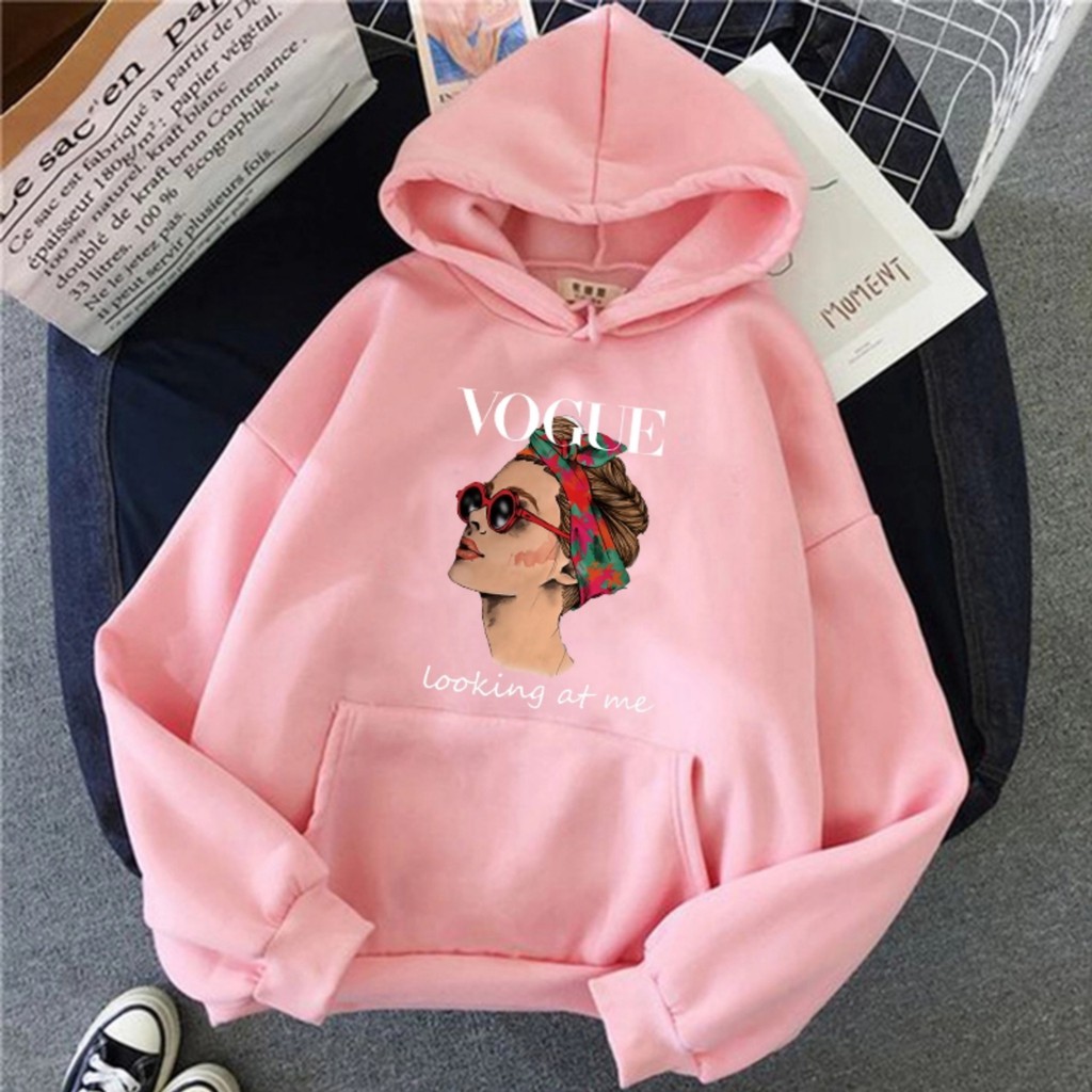 Hoodie Wanita Gambar Vogue Oversize Korean Style Sweater Murah Tebal Xxl Kekinian Lilac Bisa Cod