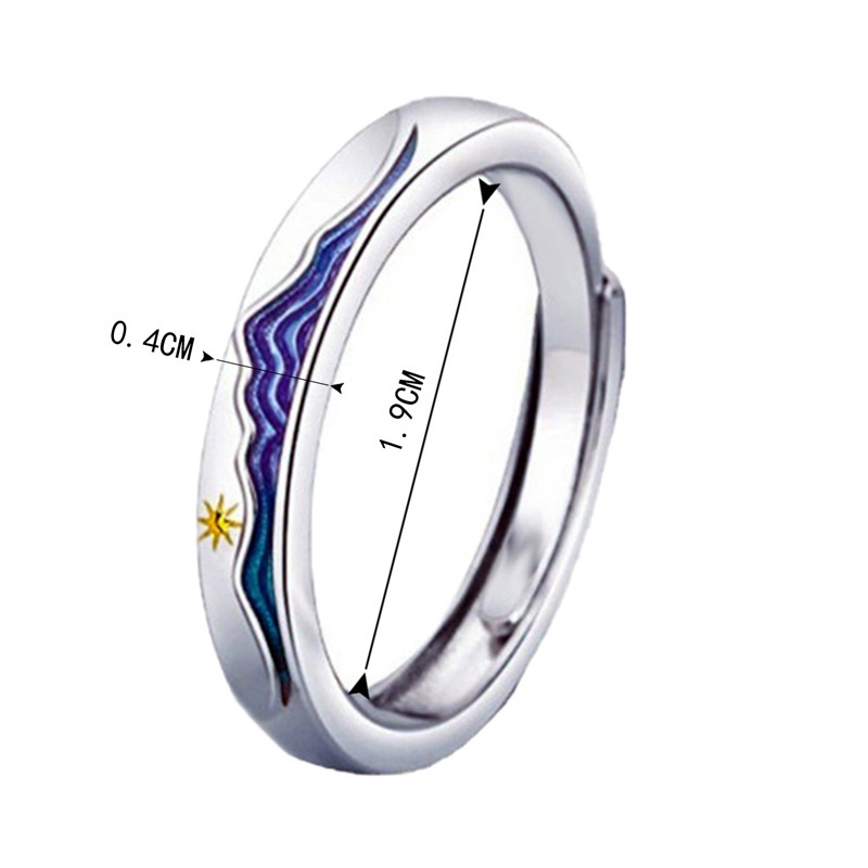 Fancyqube Cincin Adjustable Desain Gunung Laut Bahan S925 Silver Plated Untuk Pasangan