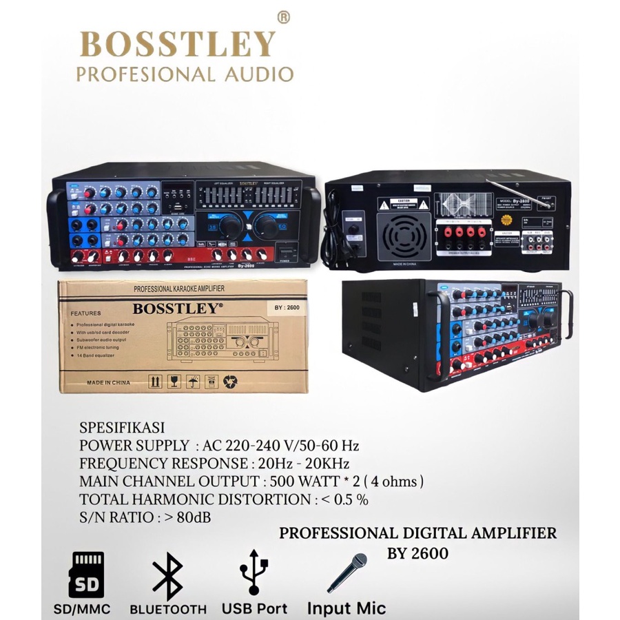 AMPLIFIER AUDIO BOSSTLEY BY 2600 USB BLUETOOTH ORIGINAL