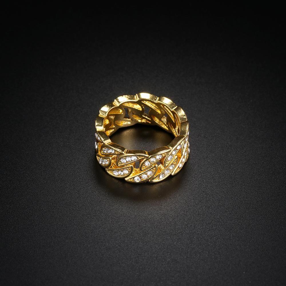 Wonder Cincin Emas Kuba Lebar 10 mm Mewah Mengkilap Fashion Gelang Wanita Pria Hias Berlian Imitasi