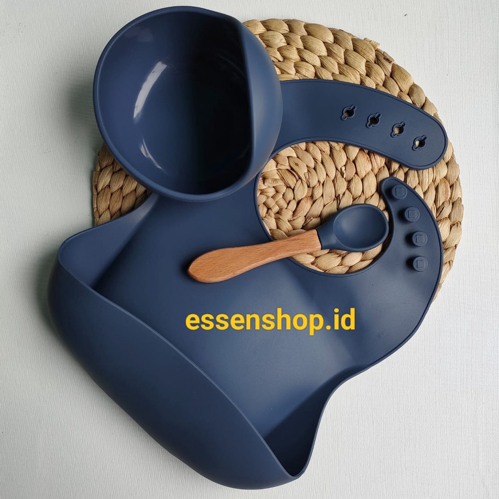 Alat tempat makan bayi bowl mangkok silicone suction bib slabber plate sendok baby spoon