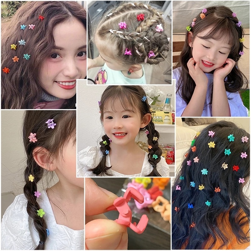 50 Pcs Jepit Rambut Bentuk Bunga Mini Warna-Warni Untuk Anak Perempuan