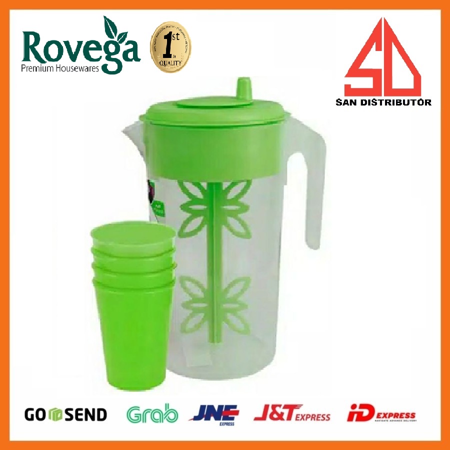 TEKO Rovega Water Jug WAJ-01 Mug Pengaduk Pitcher Food Grade - Pitcher + 4Gelas / HAWAII Eskan Sasaki Picnic Set (5566 PS)