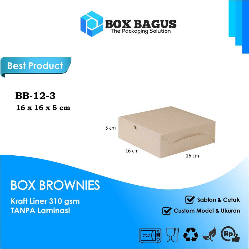 BOX DUS 16x16x5 KRAFT 310 GSM - KOTAK HAMPERS KUE BROWNIES ROTI PIZZA