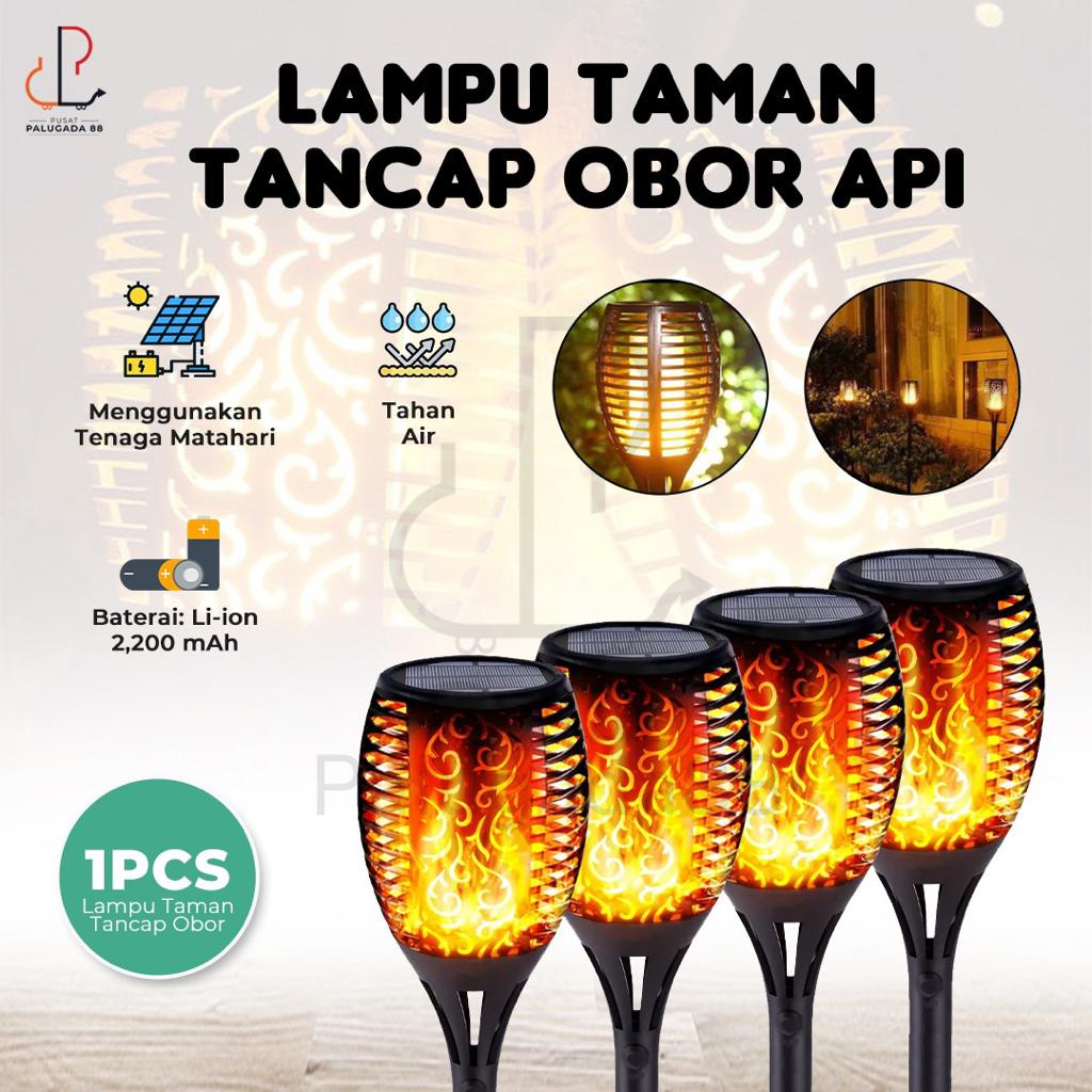 Lampu Taman Obor Solar Tancap Tanah Otomatis Tenaga Surya 12 LED Sensor Cahaya Waterproof