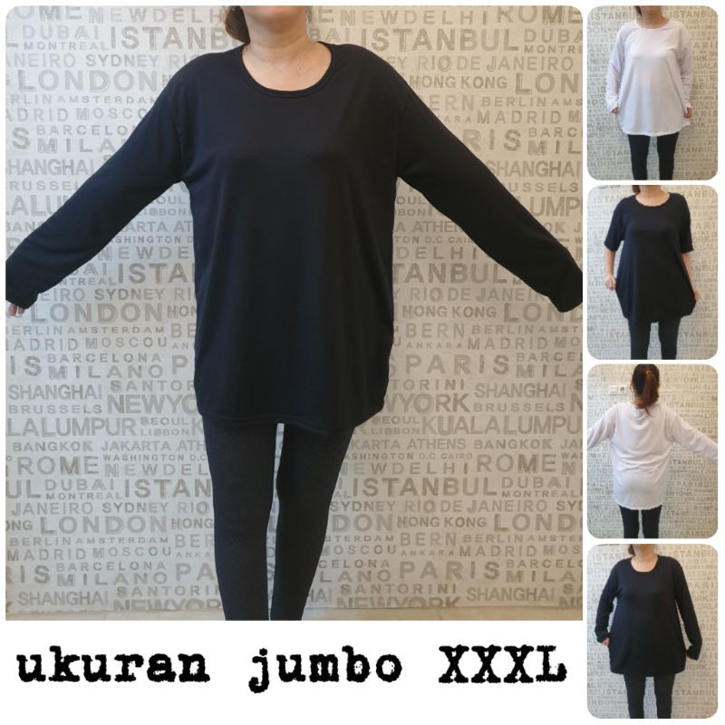 XXXL MANSET JUMBO KAOS BIGSIZE ONECK LENGAN PANJANG BAHAN KAOS