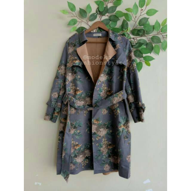 Restock  Long coat jacket / Jaket suede motif flower zara
