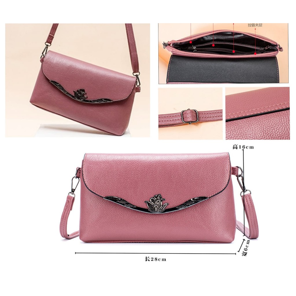 TAS SELEMPANG WANITA IMPORT KOREA PESTA KULIT PINK LEANY TA373P3 SLING BAG MINI KEKINIAN MURAH BATAM