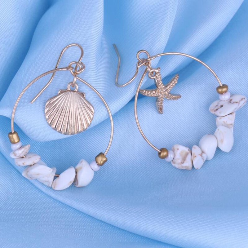 Anting Kait Gantung Desain Lingkaran Besarrumbai Kerang Gaya Boho Untuk Wanita