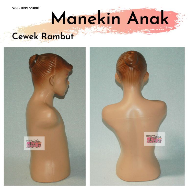 Patung Manekin Torso Anak Cewek Rambut/ Manekin Plastik Setengah Badan Patung Plastik Anak